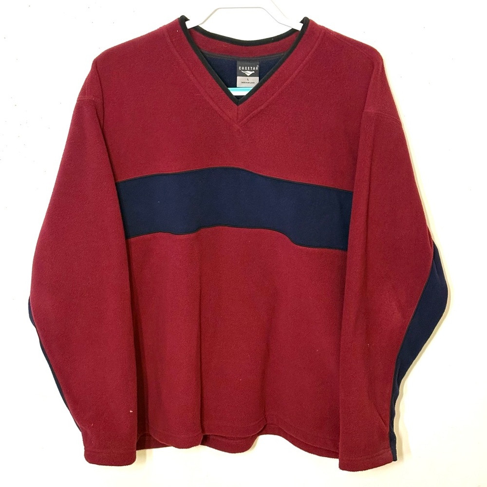 Cheetah Men’s V-Neck Fleece Jersey in Burgundy and Navy. Size L. EUC.